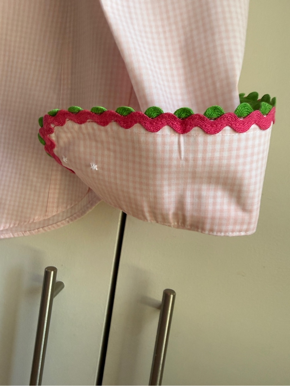 NWOT PearlyVine Ballet Pink Gingham RicRac Button Down LS Shirt, S, MSRP $139 - Picture 9 of 13